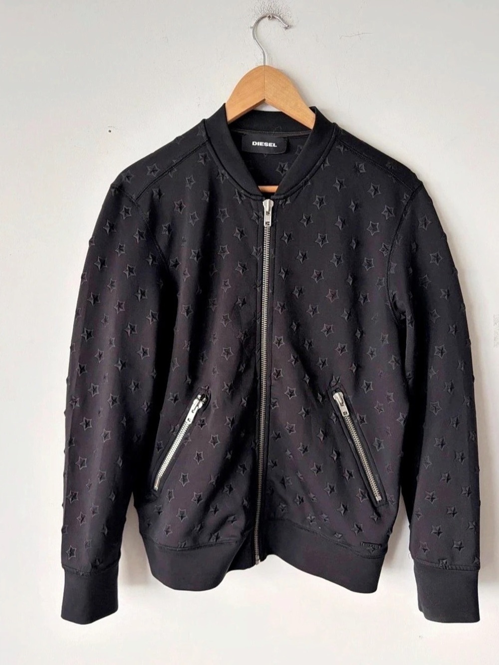 Diesel Star Embossed Bomber Jacket in Black Size Small